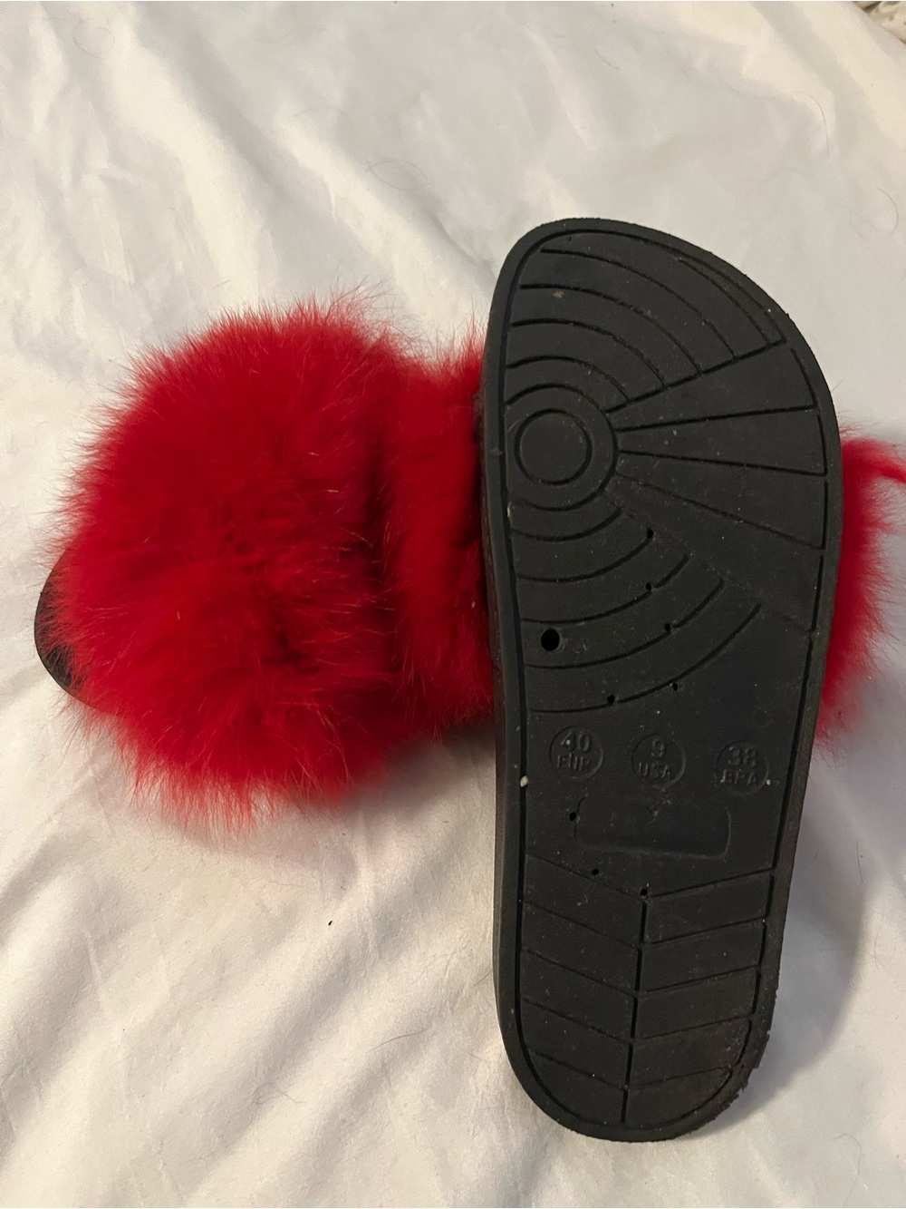 Red Faux Fur Slide Sandals - Women's Fashion Slides